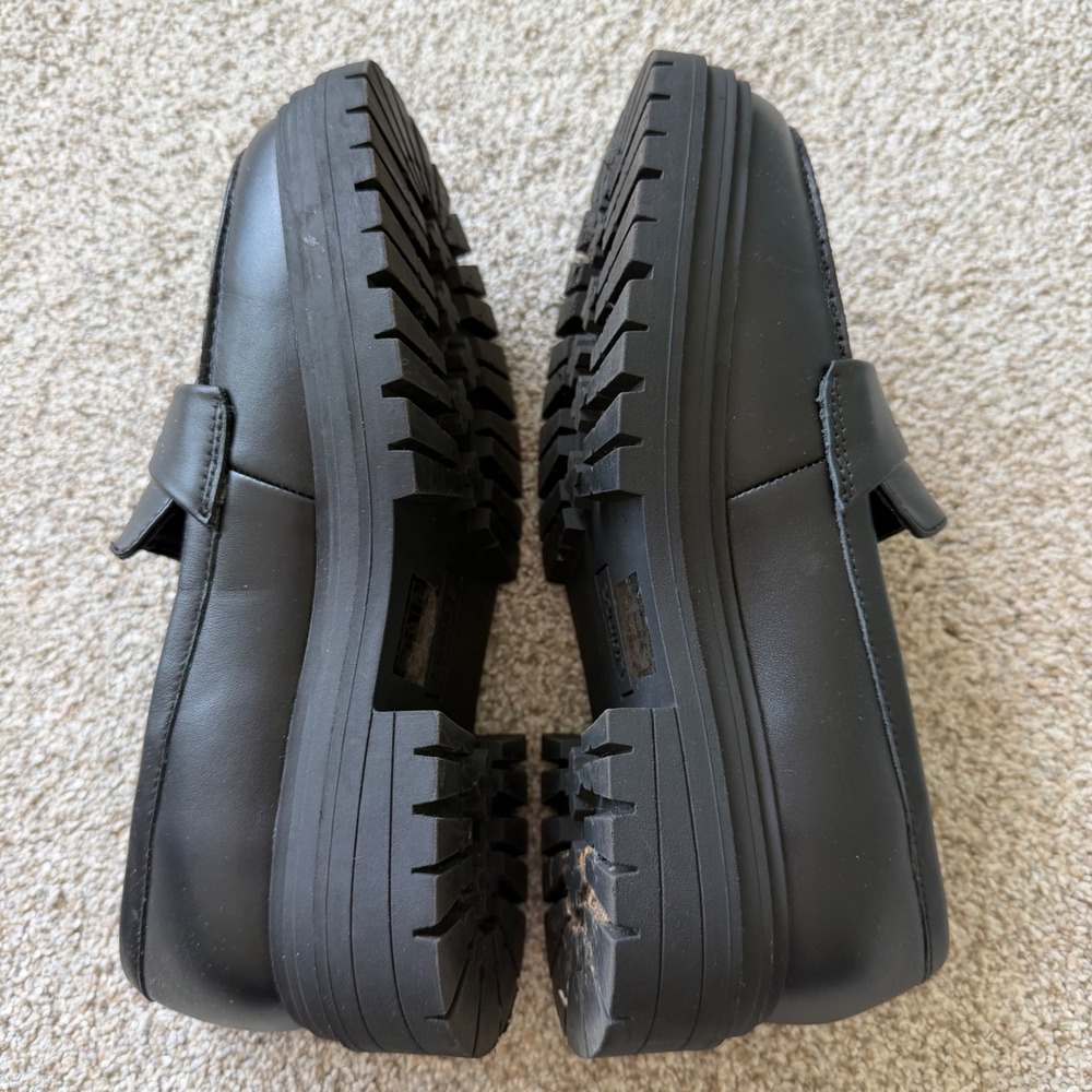 Quince Italian Leather Lug Sole Loafers 7.5 Black Slip On Platform Work Travel - Picture 3 of 10